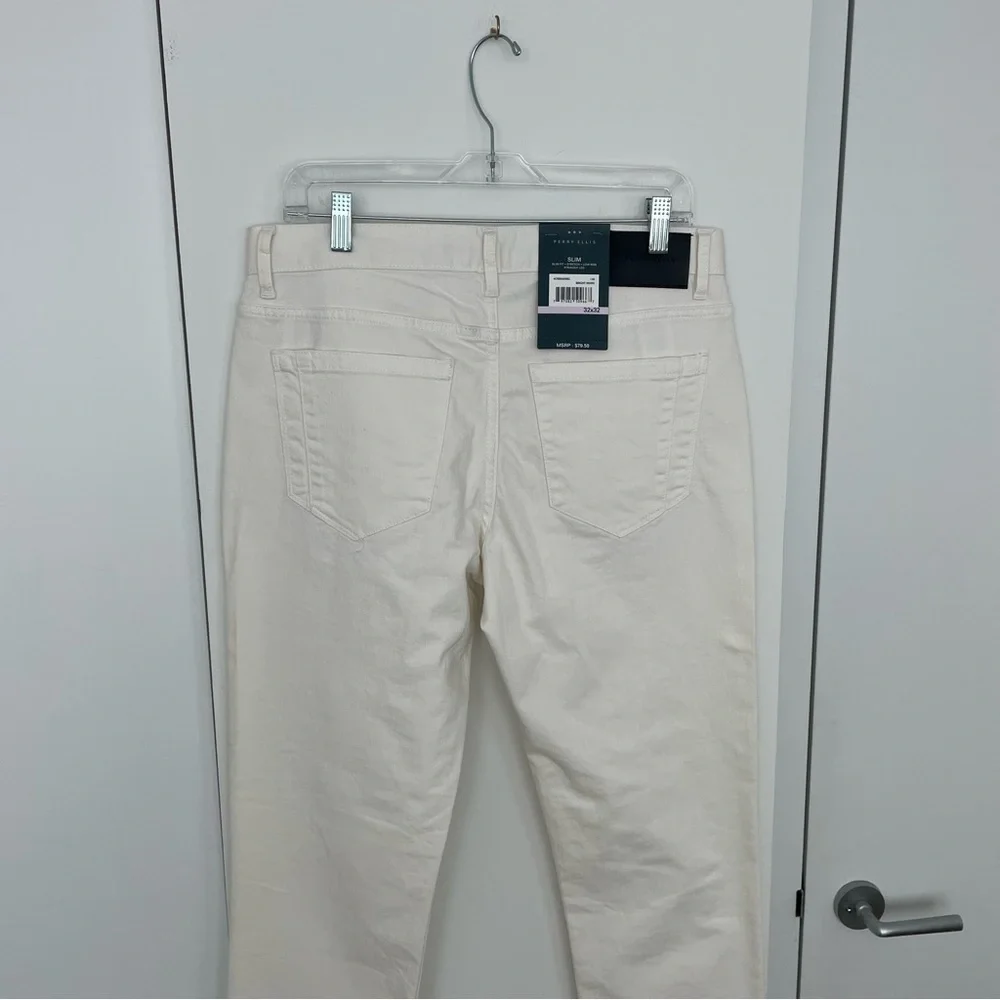NWT Perry Ellis White Men’s Slim Fit Straight Leg Low Rise Stretch Jeans 32x32
